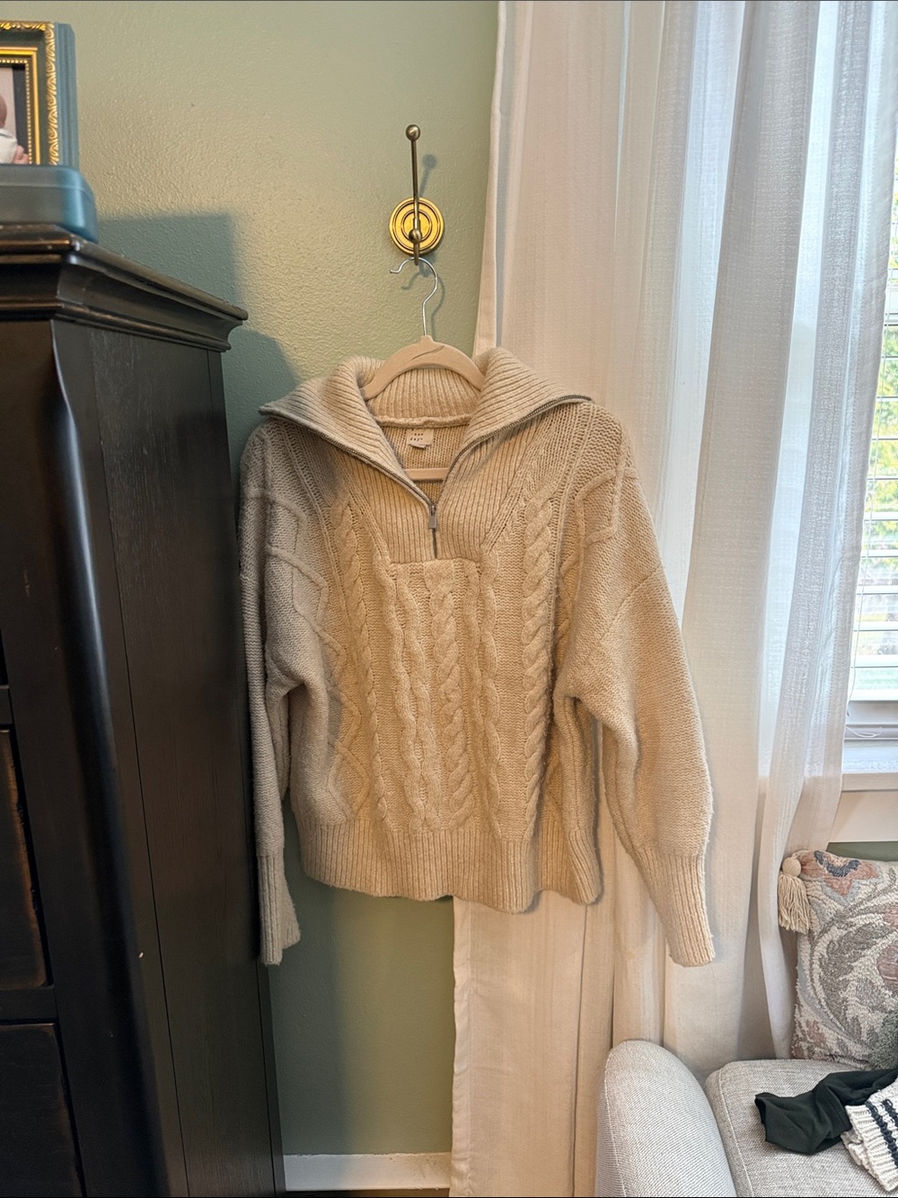 a new day Cream Cable-Knit Half-Zip Cowl Sweater